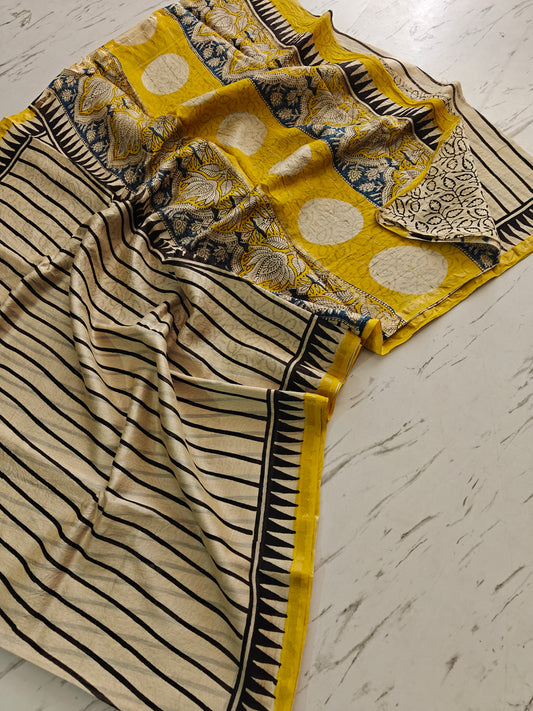 Bagru print Chanderi silk saree