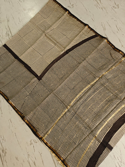 Bagru print Chanderi silk saree