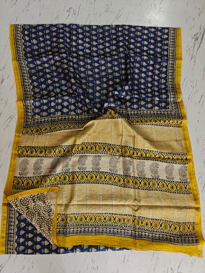 Bagru print Chanderi silk saree