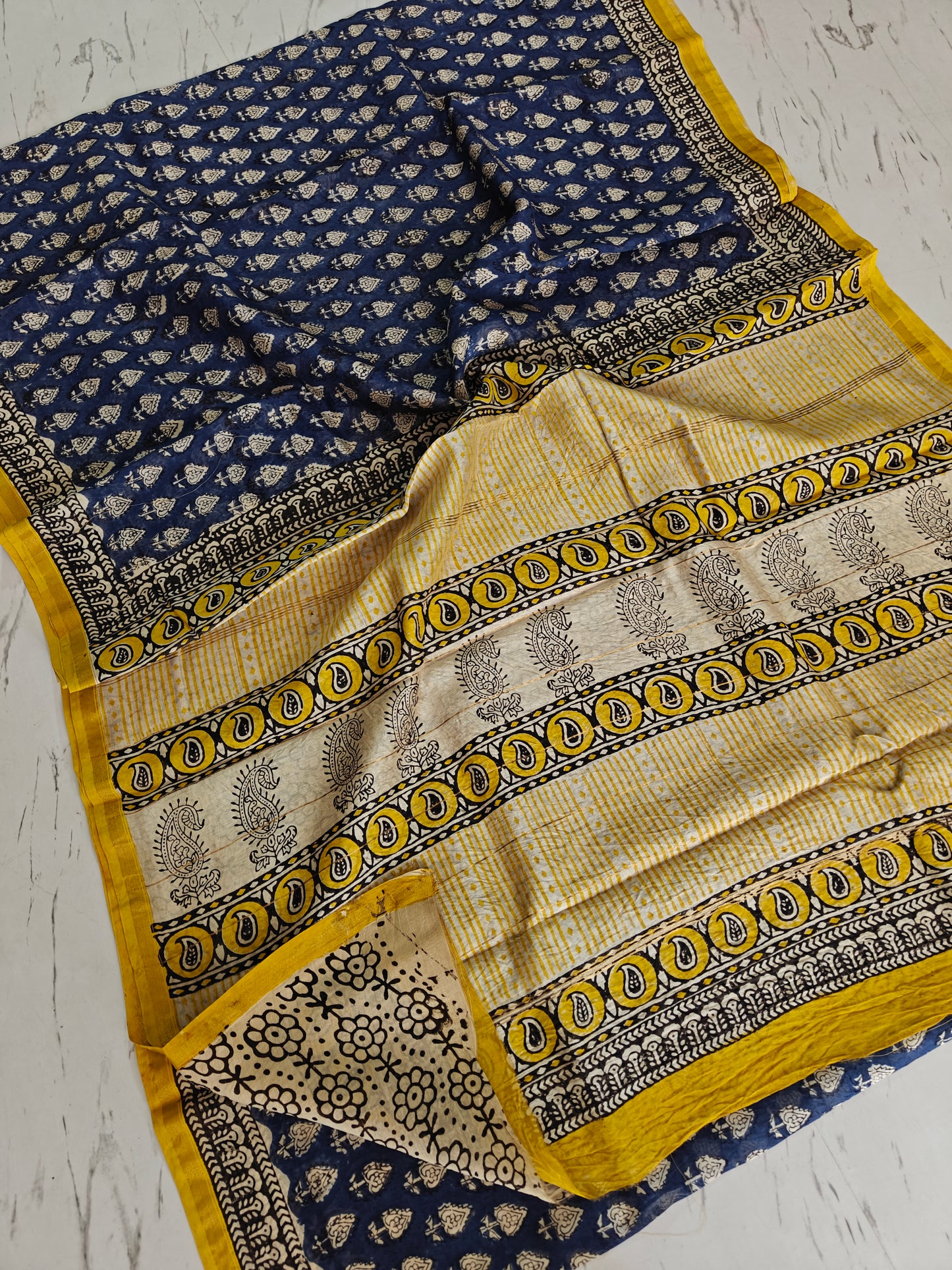 Bagru print Chanderi silk saree