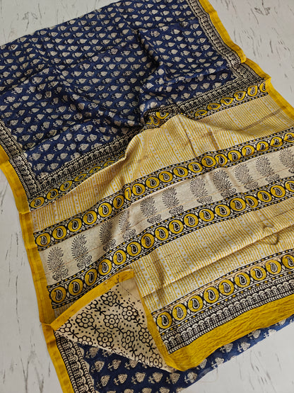 Bagru print Chanderi silk saree