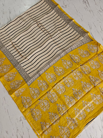 Bagru print Chanderi silk saree