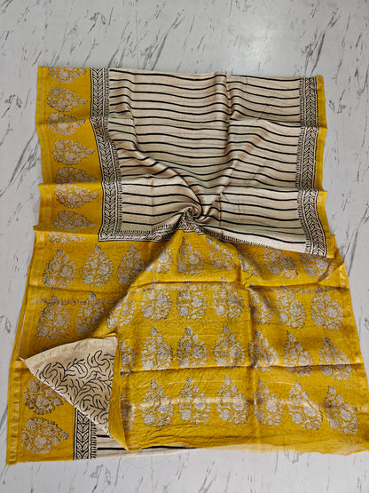 Bagru print Chanderi silk saree