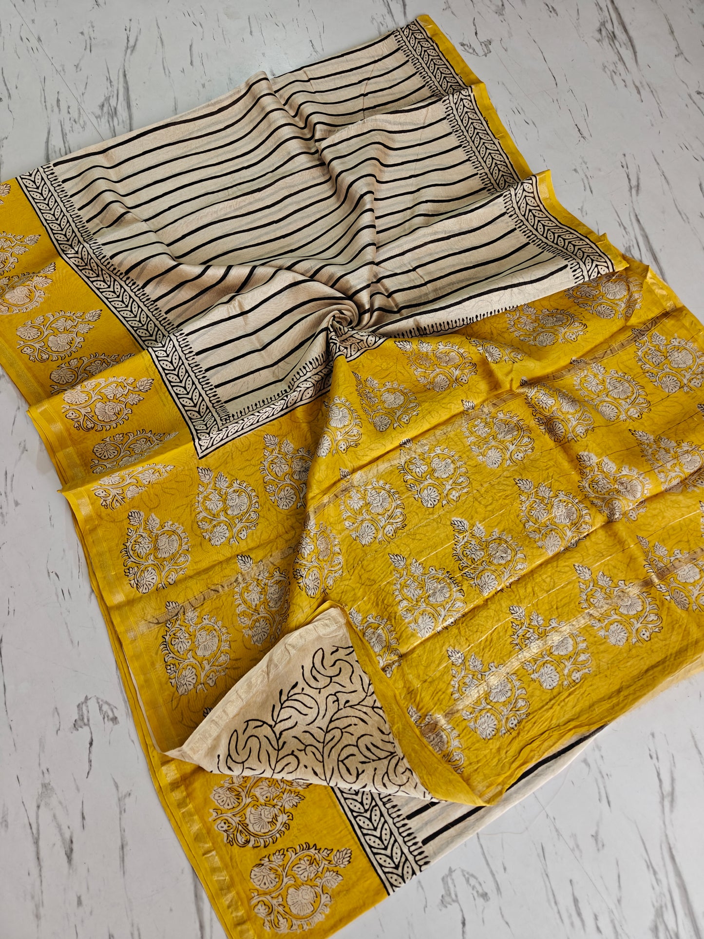 Bagru print Chanderi silk saree