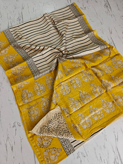 Bagru print Chanderi silk saree