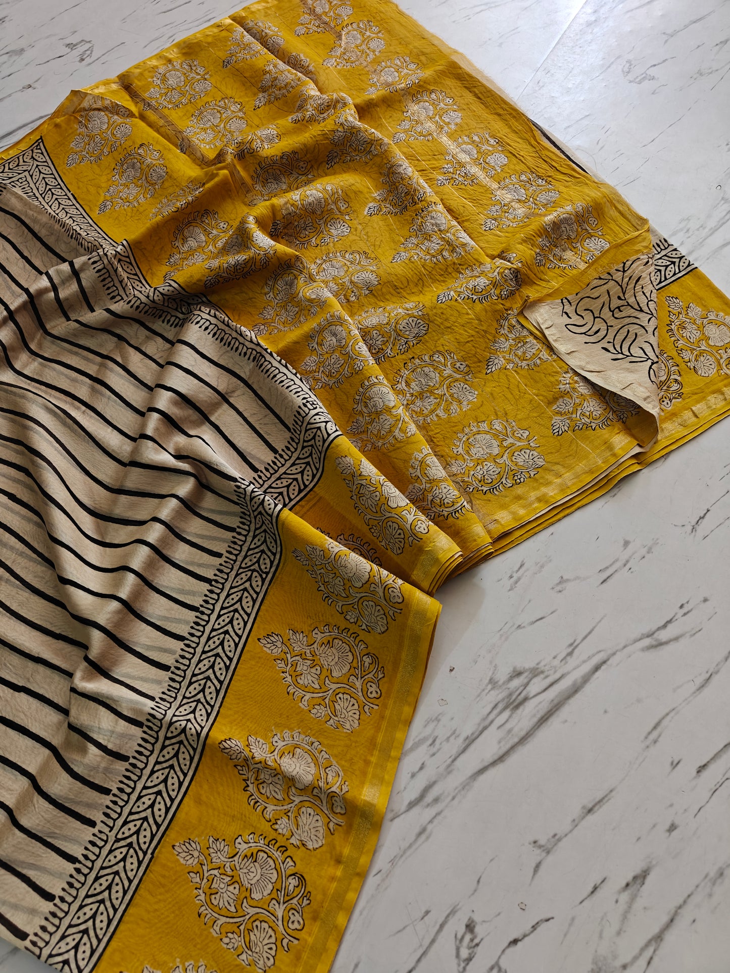 Bagru print Chanderi silk saree
