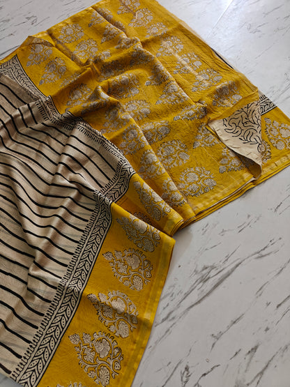 Bagru print Chanderi silk saree