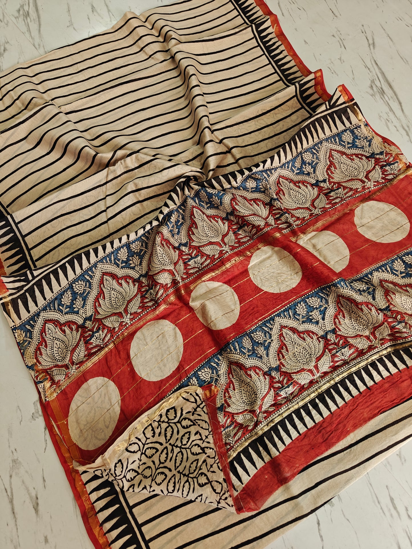 Bagru print Chanderi silk saree
