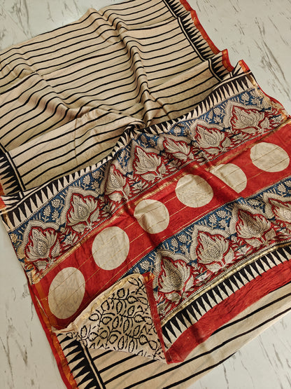 Bagru print Chanderi silk saree