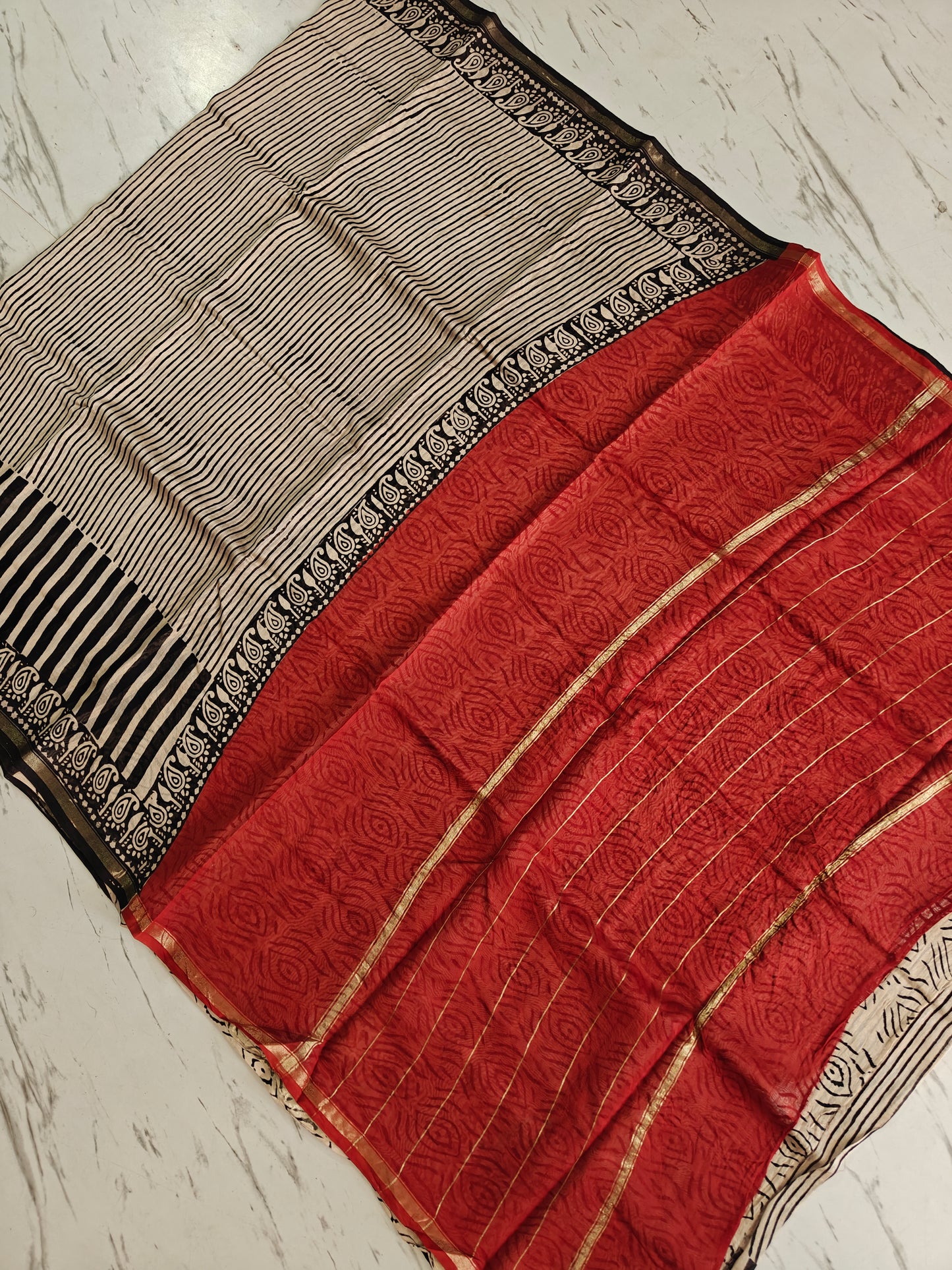 Bagru print Chanderi silk saree
