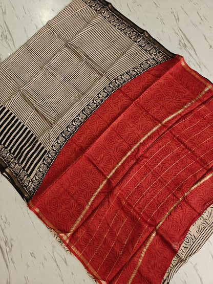 Bagru print Chanderi silk saree