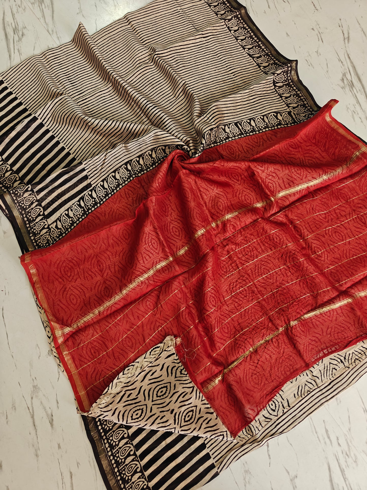 Bagru print Chanderi silk saree
