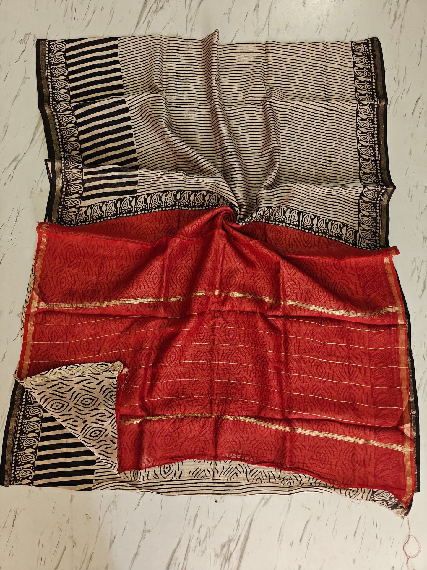 Bagru print Chanderi silk saree