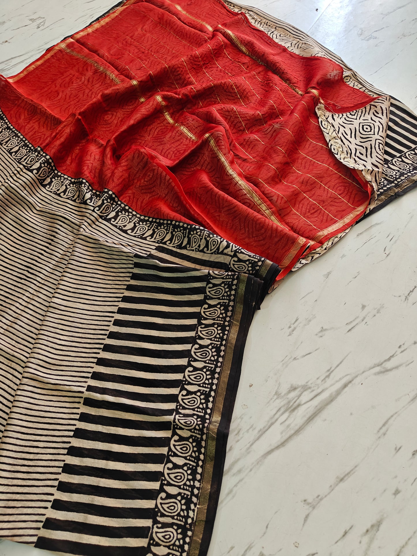 Bagru print Chanderi silk saree