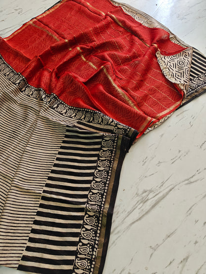 Bagru print Chanderi silk saree