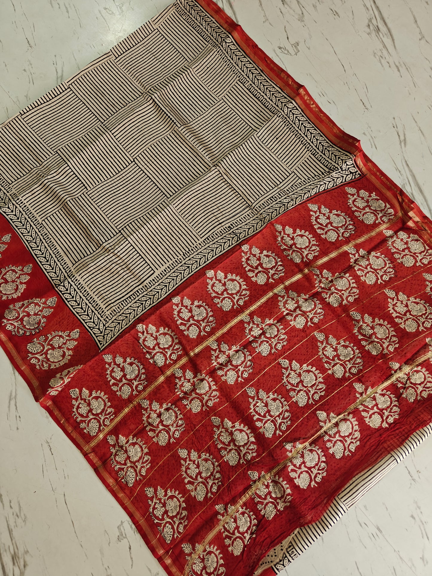 Bagru print Chanderi silk saree