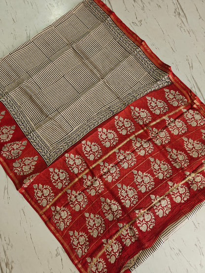 Bagru print Chanderi silk saree
