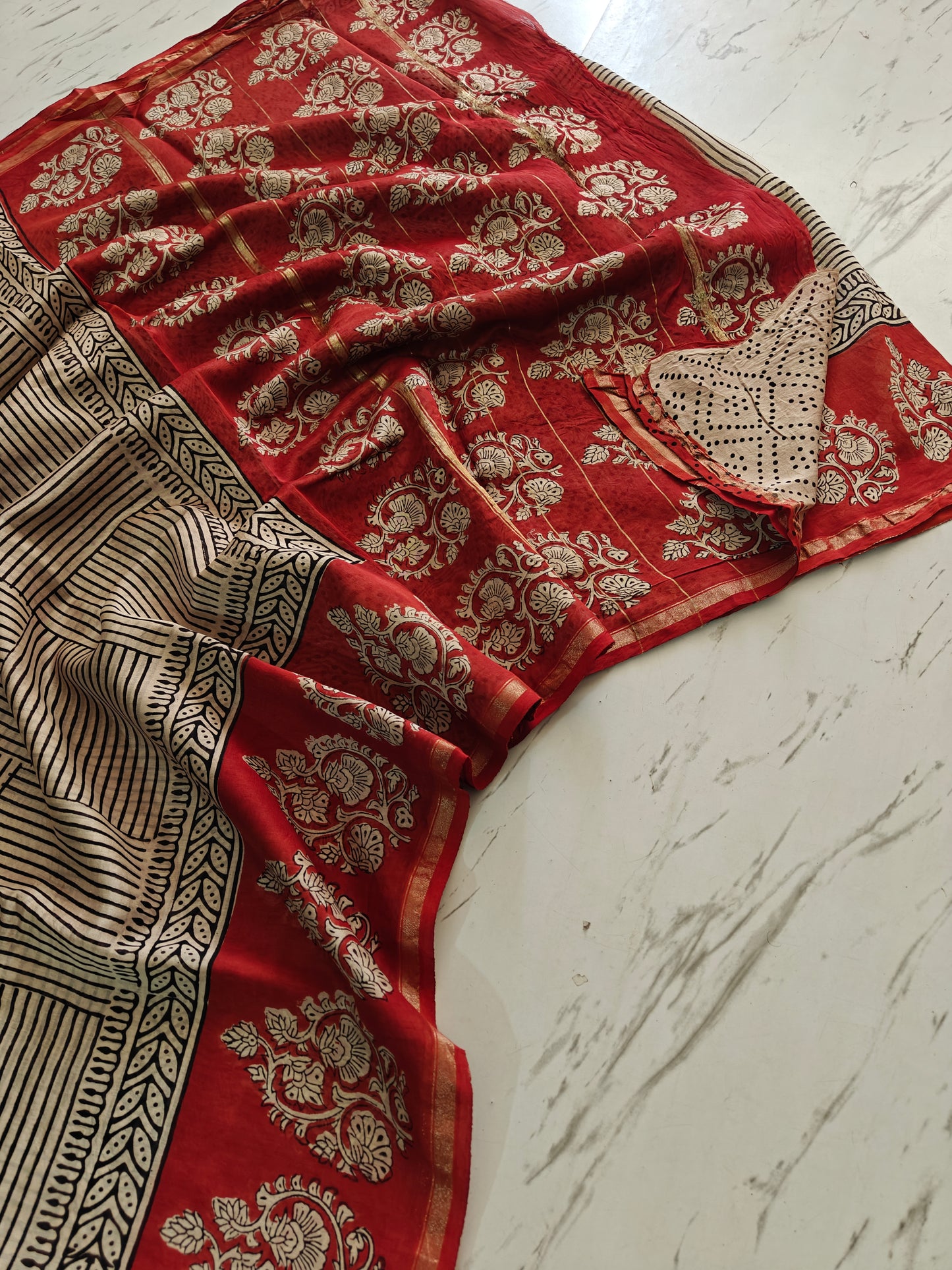 Bagru print Chanderi silk saree