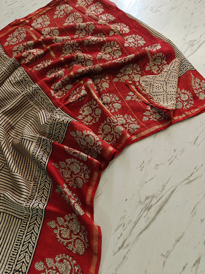 Bagru print Chanderi silk saree