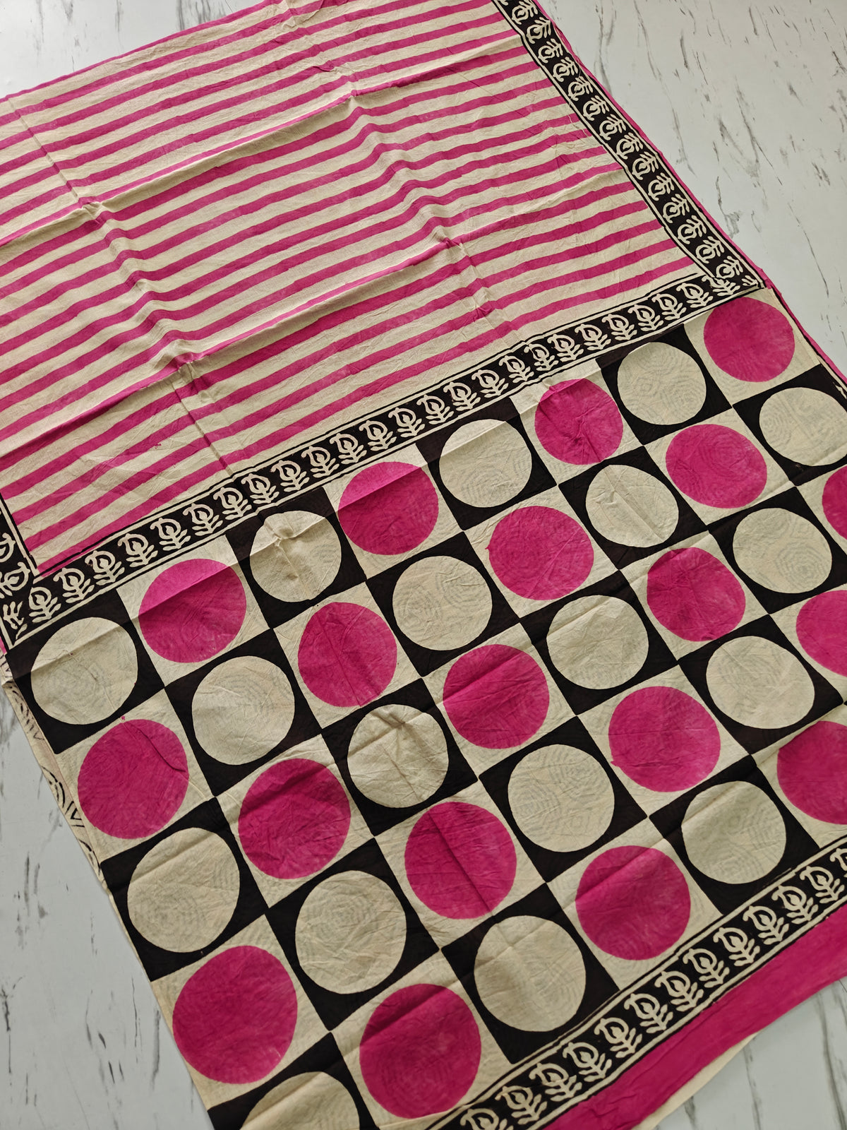 Pink Love BAGRU Printed Cotton Mulmul Saree