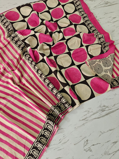 Pink Love BAGRU Printed Cotton Mulmul Saree