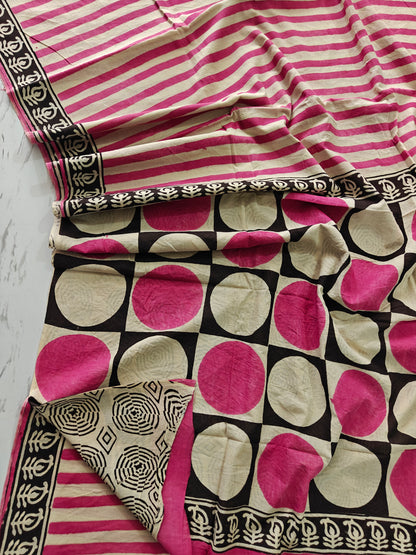 Pink Love BAGRU Printed Cotton Mulmul Saree