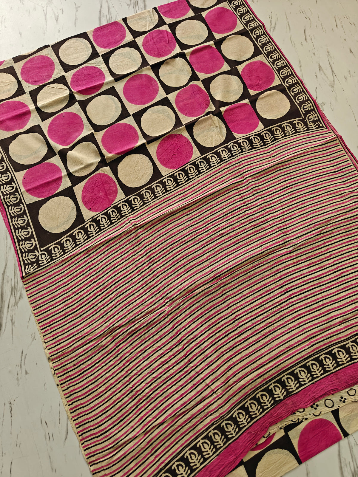 BAGRU Hand Block Printed Cotton Mulmul Saree with Blouse