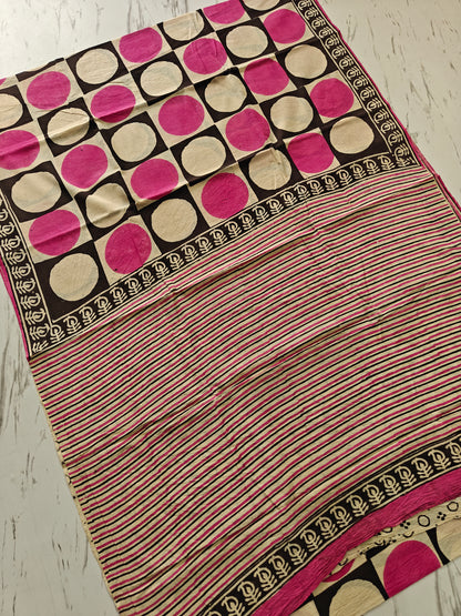 BAGRU Hand Block Printed Cotton Mulmul Saree with Blouse