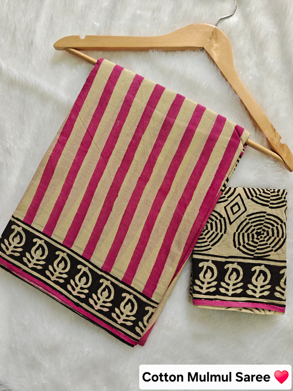 Pink Love BAGRU Printed Cotton Mulmul Saree