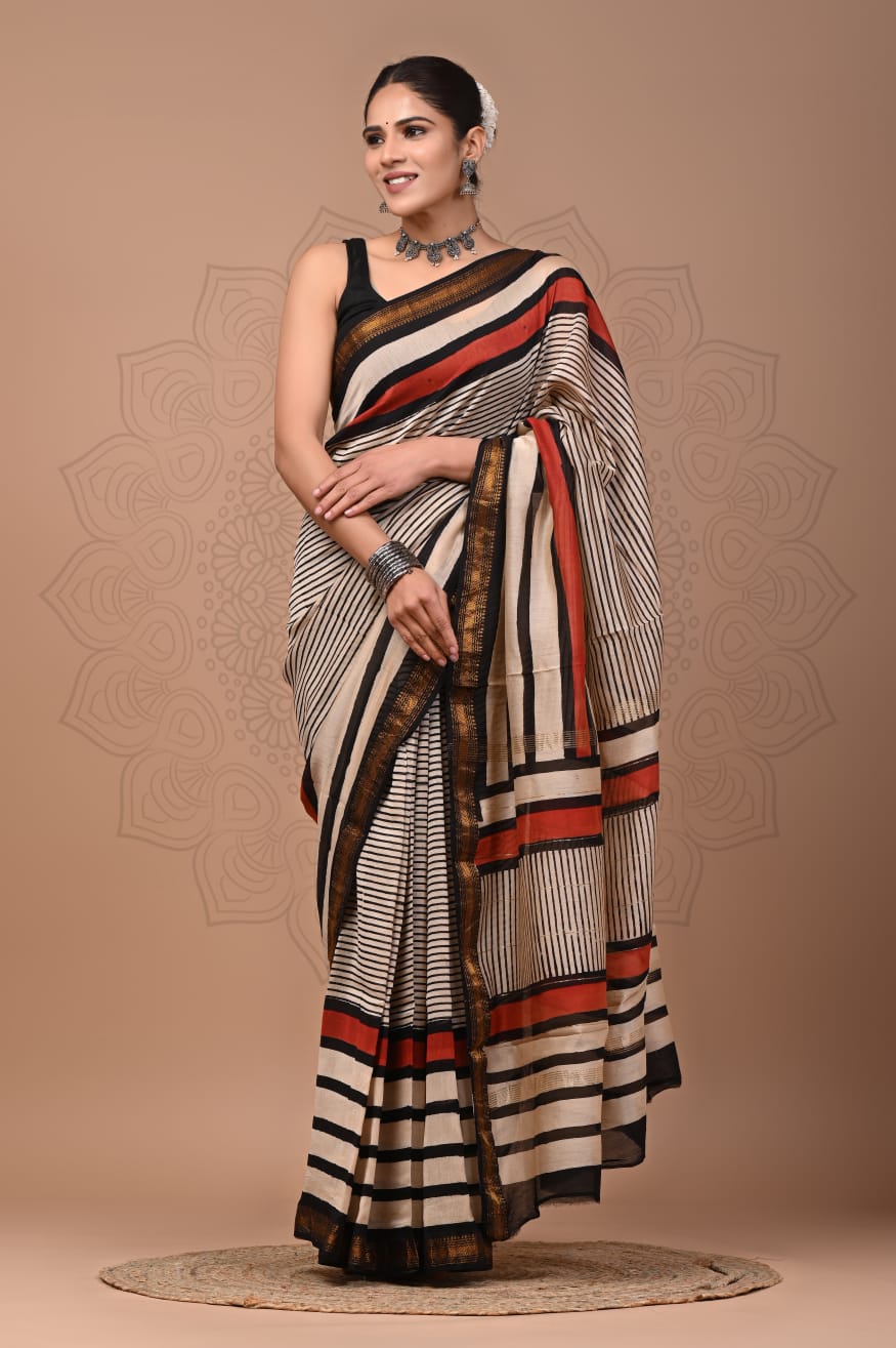 Bagru Prime Maheshwari Silk Saree with Blouse