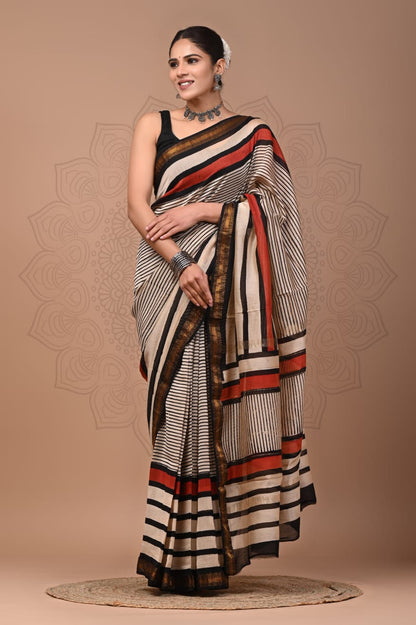 Bagru Prime Maheshwari Silk Saree with Blouse