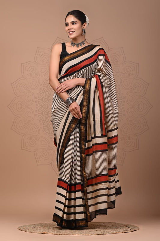 Bagru Prime Maheshwari Silk Saree with Blouse