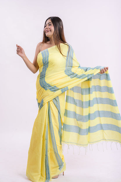 Party Wear Khadi Cotton Saree With Blouse piece