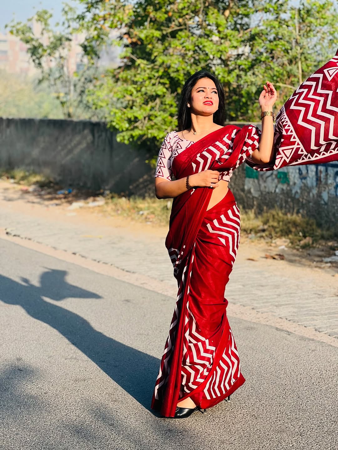 Red Love Printed Pure Cotton Mulmul Saree with Blouse