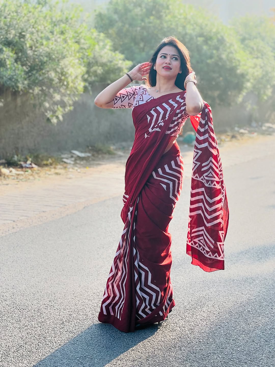 Red Love Printed Pure Cotton Mulmul Saree with Blouse