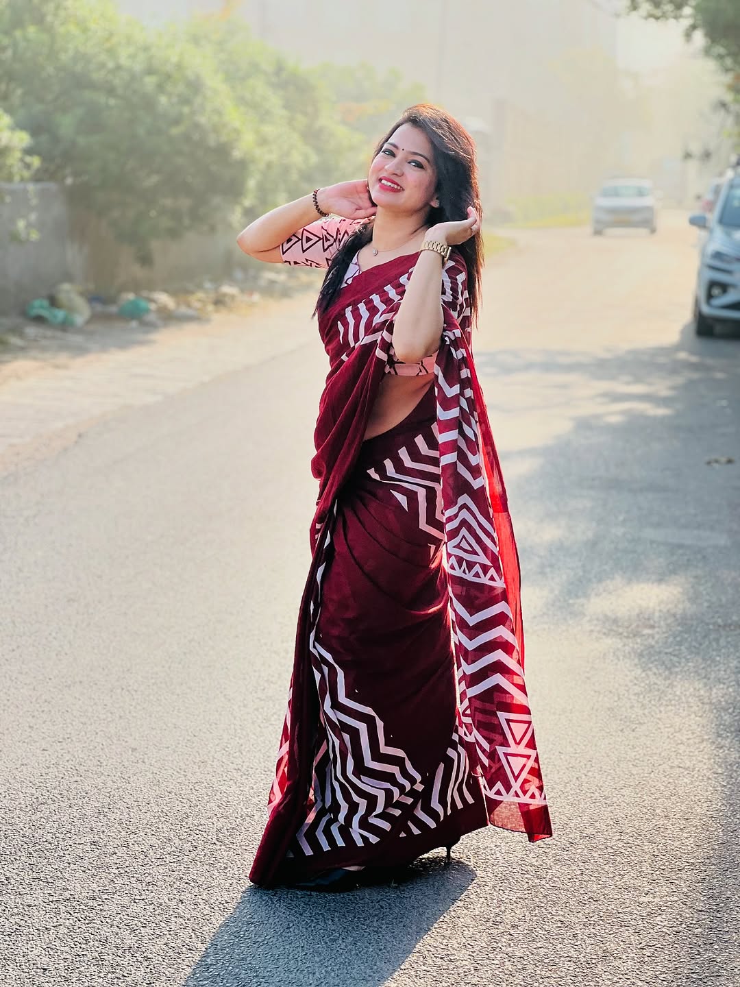 Red Love Printed Pure Cotton Mulmul Saree with Blouse