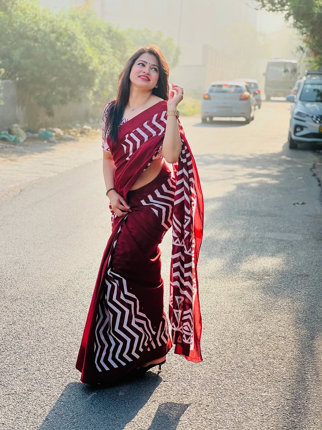 Red Love Printed Pure Cotton Mulmul Saree with Blouse