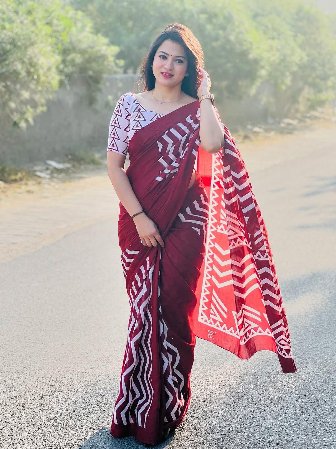 Red Love Printed Pure Cotton Mulmul Saree with Blouse