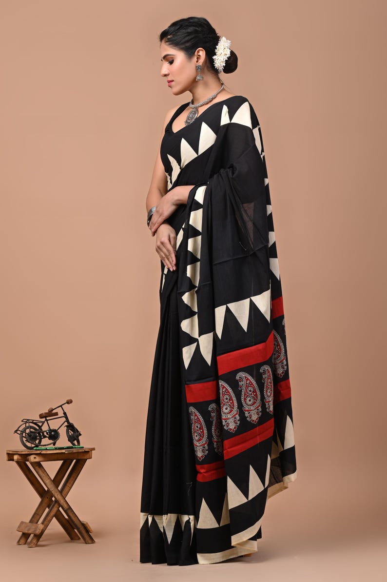 Black Love Pure Cotton Mulmul Saree with Blouse