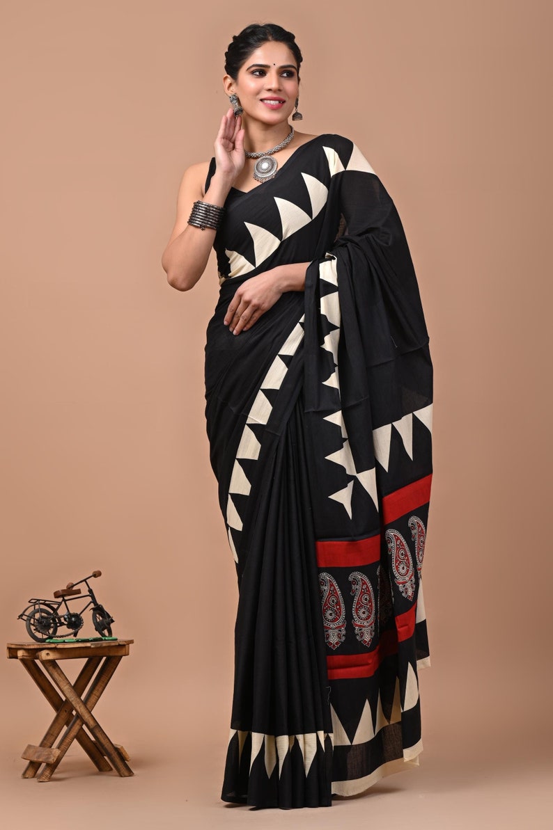 Black Love Pure Cotton Mulmul Saree with Blouse
