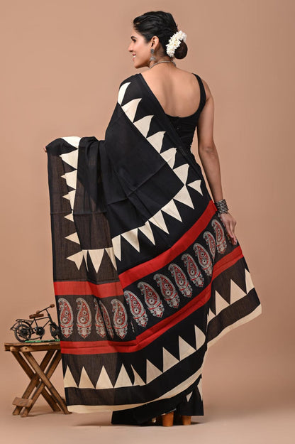 Black Love Pure Cotton Mulmul Saree with Blouse