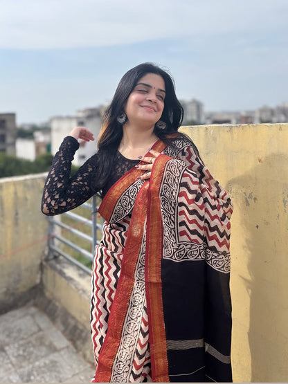 Bagru Prime Pure Maheswari Silk Saree with Blouse