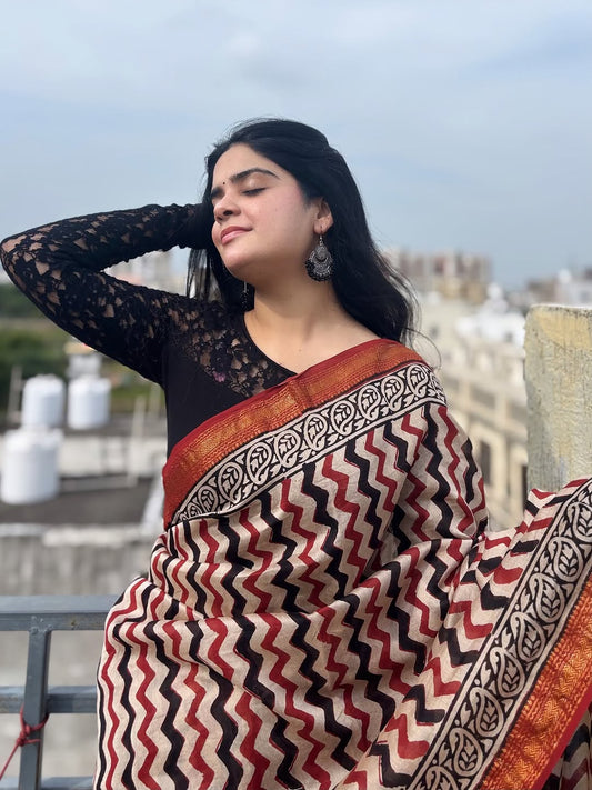 Bagru Prime Pure Maheswari Silk Saree with Blouse