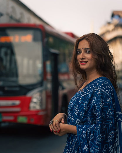 Indigo Love Pure Cotton Mulmul Saree
