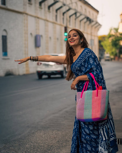 Indigo Love Pure Cotton Mulmul Saree