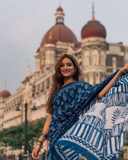 Indigo Love Pure Cotton Mulmul Saree