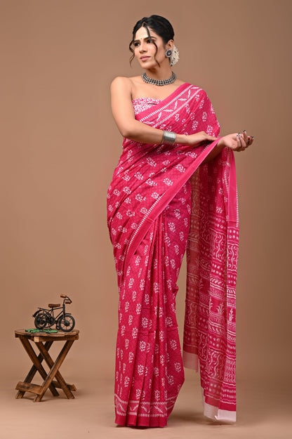 Summer Wear Cotton Mulmul Saree With Blouse