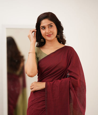 Office Wear Khadi Cotton Saree With Blouse